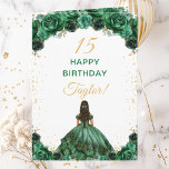 Dark Green Princess Floral Happy Birthday Card<br><div class="desc">This elegant and glamourous birthday card can be personalized with a name or title such as daughter, granddaughter, niece, friend etc. The design features a beautiful princess with dark hair in a dark green ball gown. The text combines handwritten script and modern sans serif fonts for a classy and sophisticated...</div>