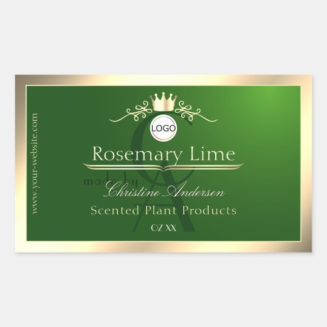 Dark Green Product Label Gold Frame Logo Monogram (Front)