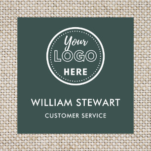 Dark Green Professional Logo Square Employee Staff Name Tag