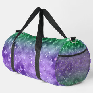 DARK GREEN & PURPLE DIAMOND GLITTER LOOK DUFFLE BAG