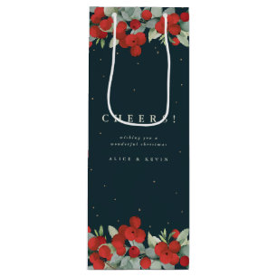 Dark Green Red Berry+Eucalyptus Christmas/Holiday Wine Gift Bag