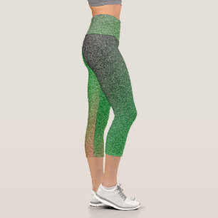 Dark-Green-Red Gradient Glitters Capri Leggings