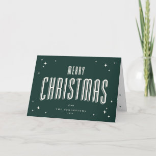 Dark Green Retro Stars Merry Christmas Photo Holiday Card
