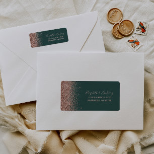 Dark Green Rose Gold Glitter Return Address