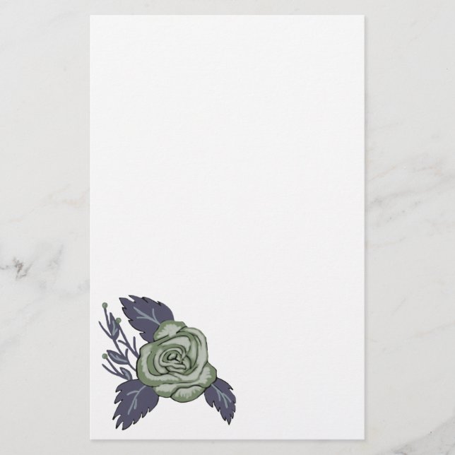 Dark Green Rose Stationery (Front)