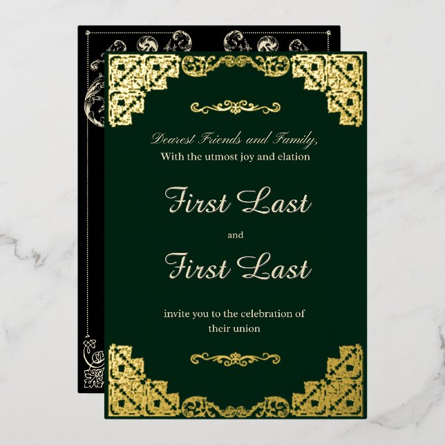 Dark Green Royalty Foil Wedding Invitation (Front/Back)