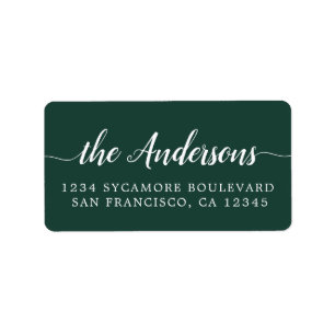 Dark Green Script Family Return Address Label