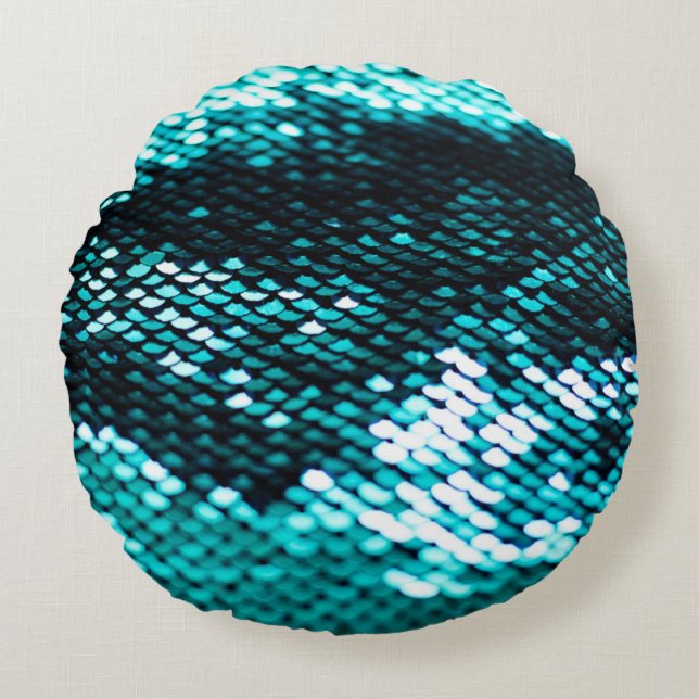 Dark green sequin shiny texture round pillow (Front)