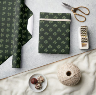 Dark Green Shamrock Plaid Wrapping Paper