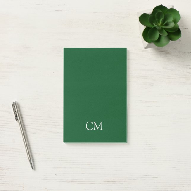 Dark green simple monogram post-it notes (Office)