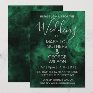 Dark Green Smoked Marble Wedding Invitation