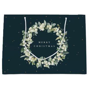 Dark Green Snowberry+Eucalyptus Christmas/Holiday Large Gift Bag