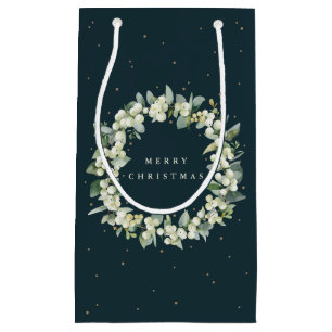 Dark Green Snowberry+Eucalyptus Christmas/Holiday Small Gift Bag
