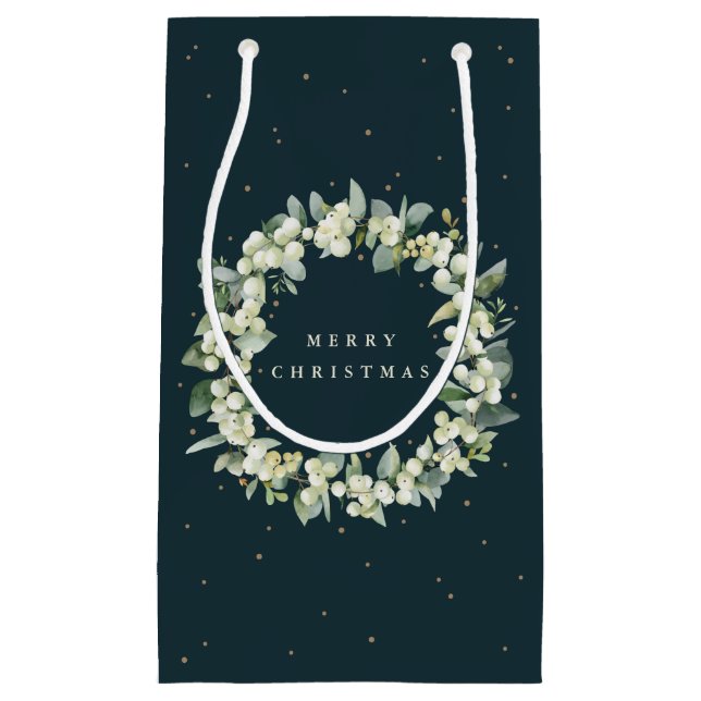 Dark Green Snowberry+Eucalyptus Christmas/Holiday Small Gift Bag (Front)