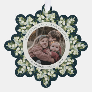 Dark Green Snowberry+Greenery Christmas Paper Ornament Card