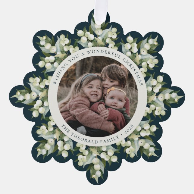 Dark Green Snowberry+Greenery Christmas Paper Ornament Card (Front)