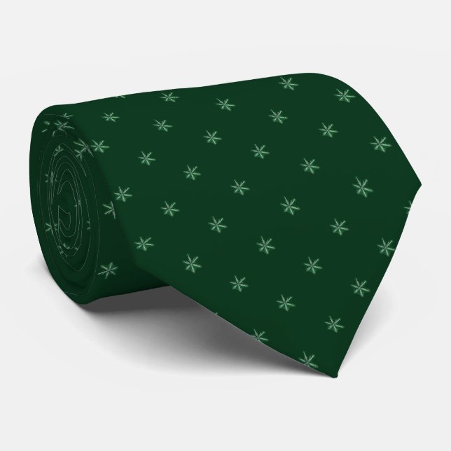 Dark Green Snowflake Pattern Tie (Rolled)