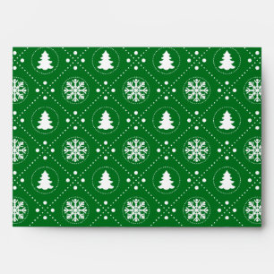 Dark Green Snowflakes Christmas Trees Pattern Envelope