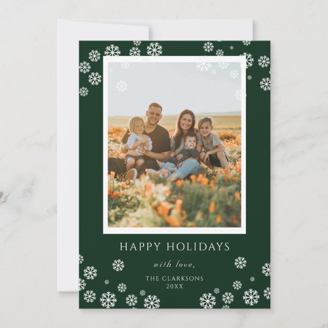 Dark Green Snowflakes Happy Holiday PhHoliday Card (Front)