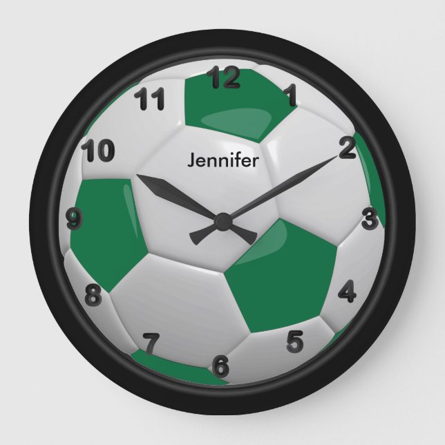 Dark Green Soccer Ball Style Large Clock (Front)
