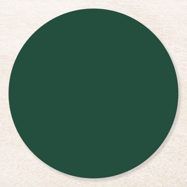 Dark Green Solid Colour Round Paper Coaster (Front)