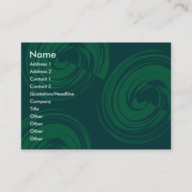Dark Green Spirals Business Card (Front)