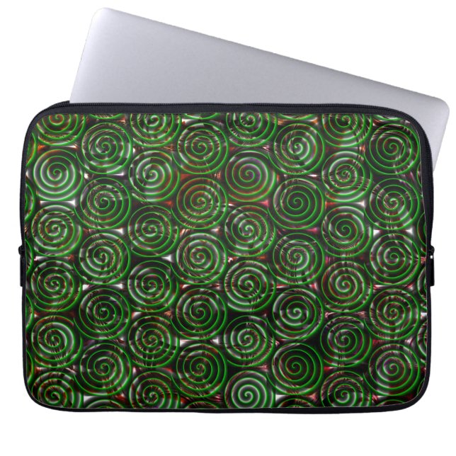 Dark green spirals transparent upon stained image laptop sleeve (Front)
