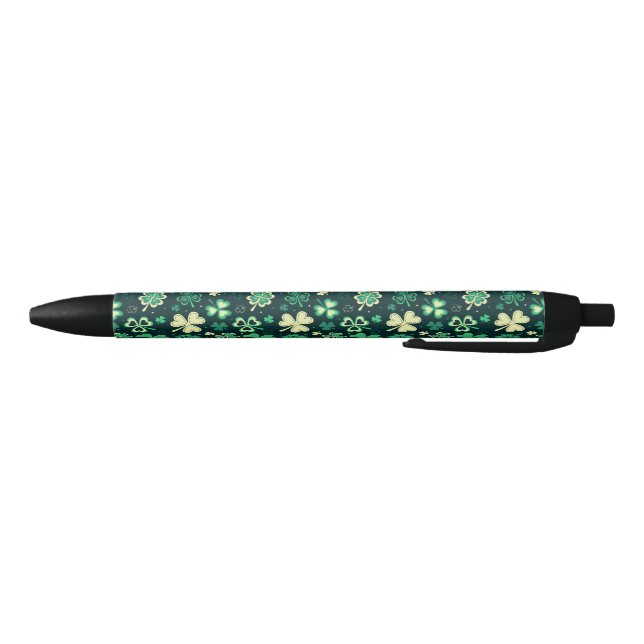 Dark green St Patrick lucky shamrock pattern Black Ink Pen (Bottom)