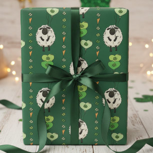 Dark Green St. Patrick’s Day Sheep & Shamrocks Wrapping Paper
