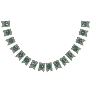 Dark Green Stripes 1st Birthday Bunting Flags