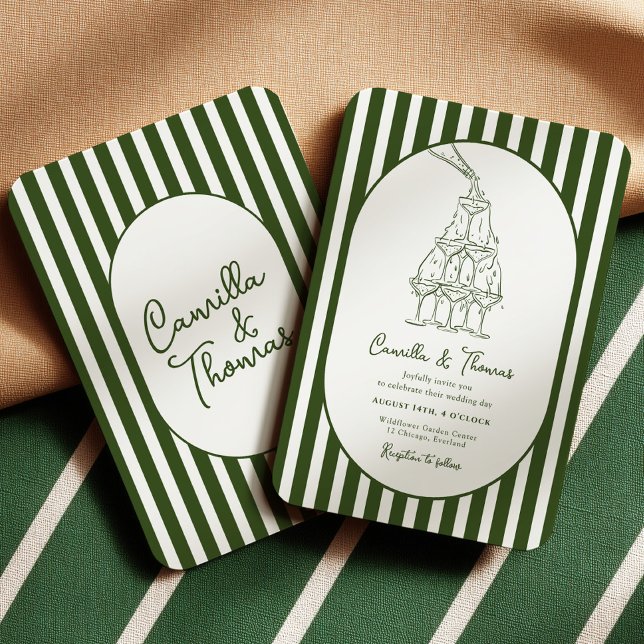 Dark Green Stripes Wedding Invitation (Creator Uploaded)