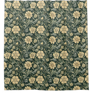 Dark green stylized yellow flowers pattern