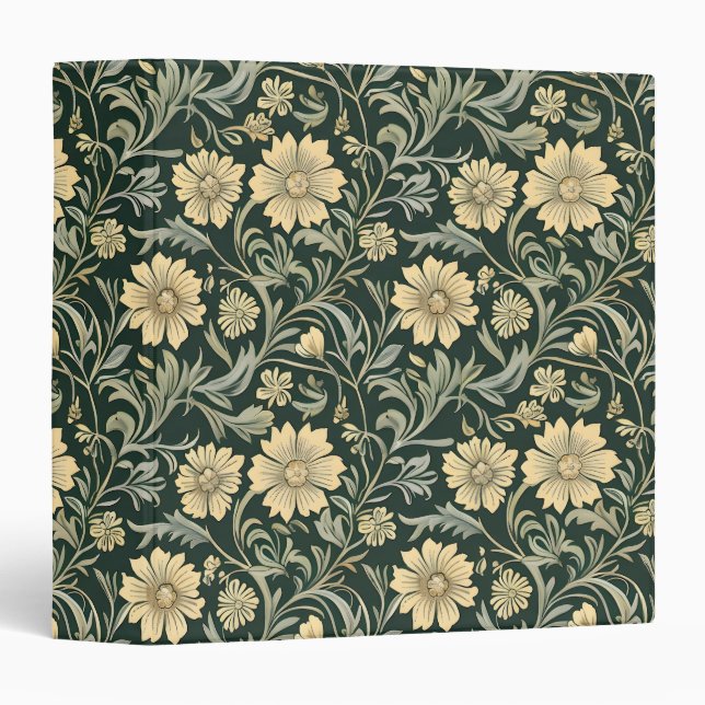 Dark green stylized yellow flowers  pattern  binder (Front/Spine)