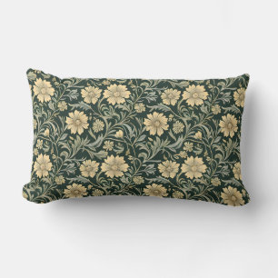 Dark green stylized yellow flowers pattern lumbar pillow