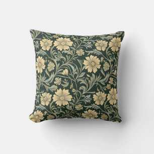 Dark green stylized yellow flowers  pattern  throw pillow