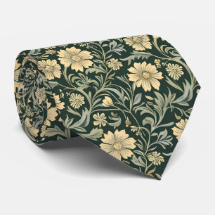 Dark green stylized yellow flowers  pattern  tie