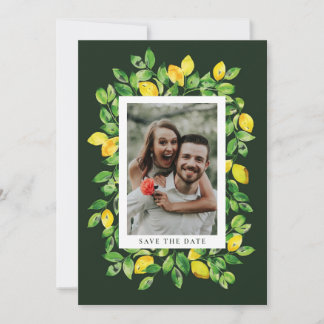 Dark Green Summer Lemons and Foliage Photo Save The Date