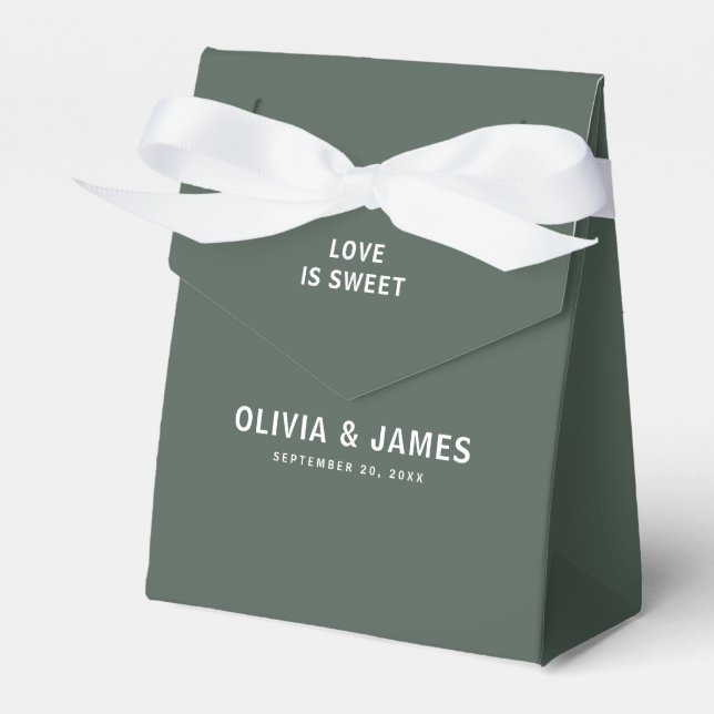 Dark Green | Sweet Love Minimalist Modern Wedding Favor Box (Front Side)