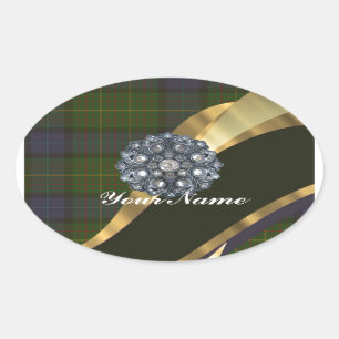 Dark green tartan oval sticker