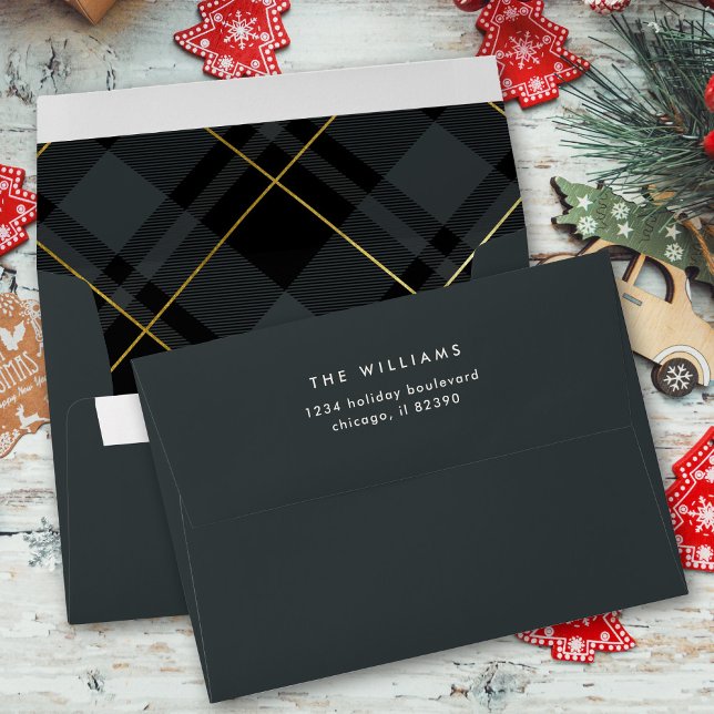 Dark Green Tartan Plaid Christmas Pre-addressed Envelope (Creator Uploaded)