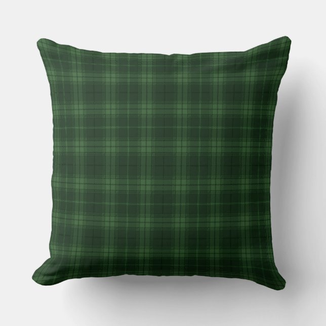 Dark Green Tartan Plaid Scottish Pattern Throw Pillow (Front)