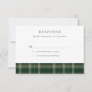 Dark Green Tartan Wedding RSVP Card