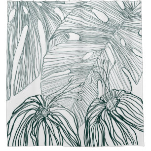 dark green & teal monstera leaves & lilies contour