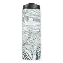 dark green & teal monstera leaves & lilies contour