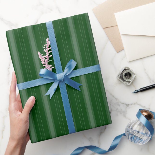 Dark Green Thick and Thin Stripes Wrapping Paper (Gifting)