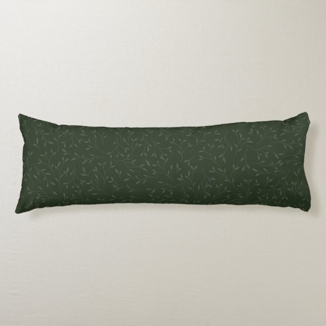 Dark Green Tone on Tone Botanical Vine Pattern Body Pillow (Front)