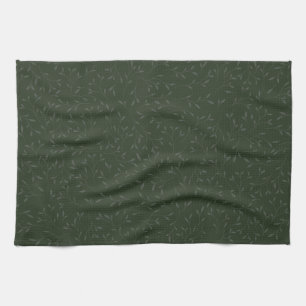 Dark Green Tone on Tone Botanical Vine Pattern Kitchen Towel