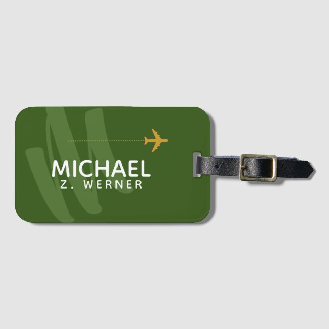 Dark Green Traveller Luggage Tag with Name (Front Horizontal)
