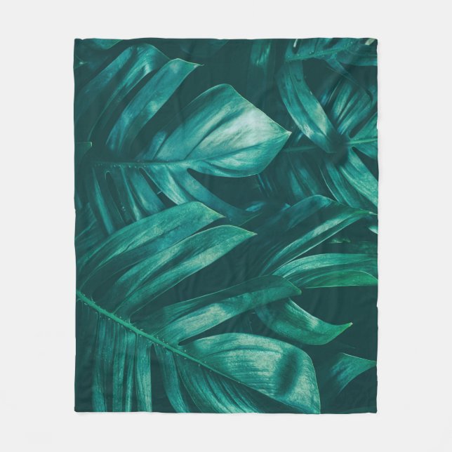 Dark green, tropical jungle foliage. fleece blanket (Front)