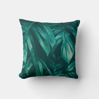 Dark green, tropical jungle foliage. throw pillow